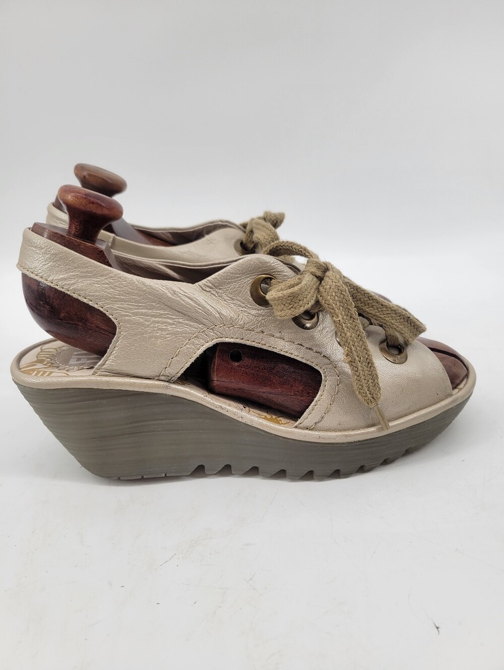 Fly London Ylfa wedge sandals Size 9.5/ EU 40 pearl Metallic